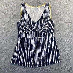 Boden Womens V-Neck Swing Tank Top White Blue  Striped Size 10 Stretch